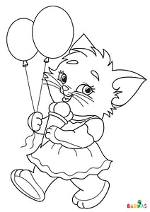 Katt med is og ballonger