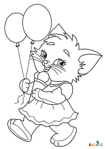 Katt med is og ballonger
