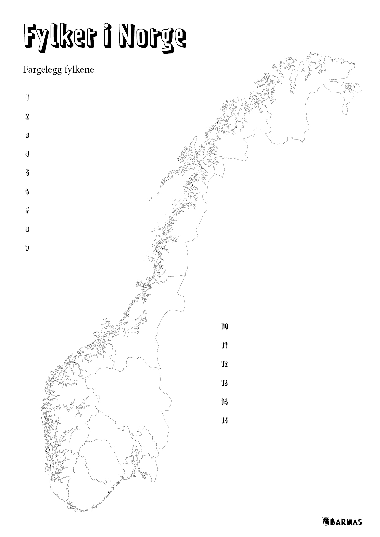 Fylker i Norge, oppgaveark